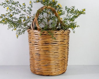 Vintage Basket with Handle | 1970s Large Split Bamboo 20"