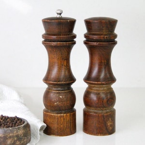 Wooden Pepper Mill and Salt Shaker Set | 1970s