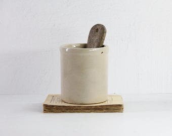 Antique Salt Glazed Crock | Small Stoneware Utensil Jar