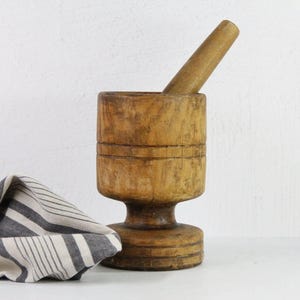 Antique Wooden Mortar and Pestle | Large Rustic Kitchen Decor