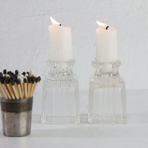 Art Decor Candle Holders | Clear Glass Petite Candlesticks, Pair