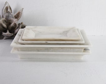 Square White Marble Tray | Carved Honed Stone Assorted