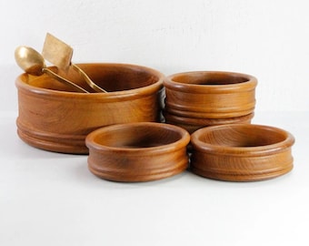 Teak Salad Bowl Set Midcentury | Vintage Wood Bowl-Thailand 5 Pcs