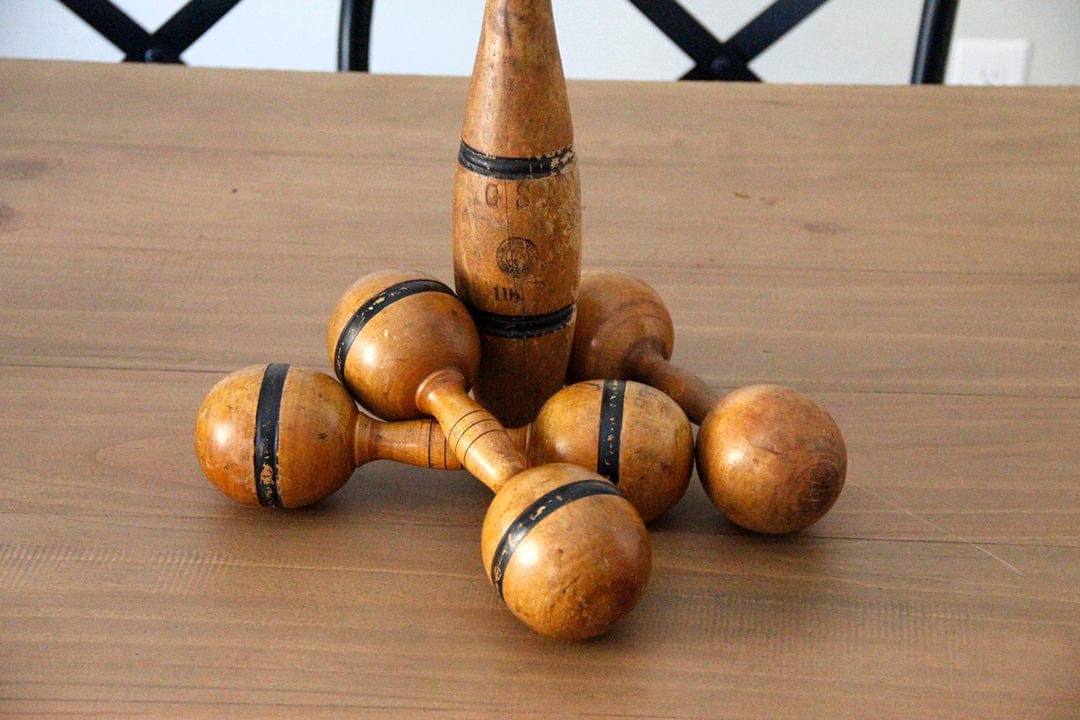 A Good Pair of Antique Wooden Dumbells