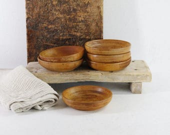 Teak Wood Bowl Vintage Set Hand Turned Mid-Century Small