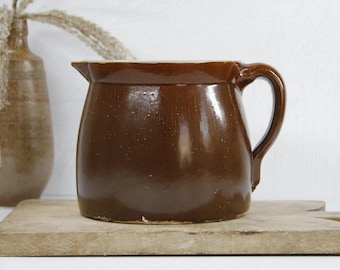 Antique Stoneware Pitcher | Warm Brown Glazed 1 Gallon