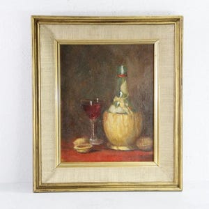 Vintage Still Life Painting | Mid Century Chianti Bottle Signed