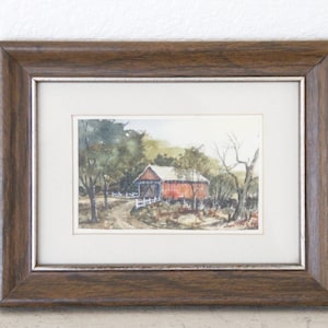 Vintage Original Watercolor Painting | Framed Ohio Bridge