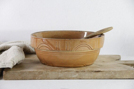 Antique Crock Bowl | Pumpkin Stoneware Mixing Bowl