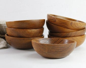 Vintage Teak Salad Bowl Set | 4 Small Handcrafted Thailand