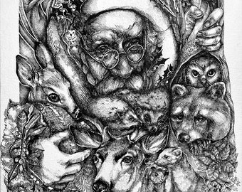 Forest Helpers Original Ink Drawing