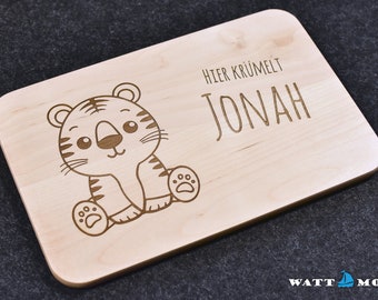 Breakfast board "Here crumbs..." personalized with name as engraving for children - baptism gift - birthday gift - board