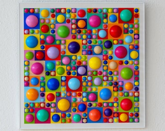 3D Wood Wall Art | Modern Colorful Hemisphere Sculpture |  Large Popl Art