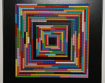 カラフルな木製キューブのウォールアート – アクリルパネルに手描き