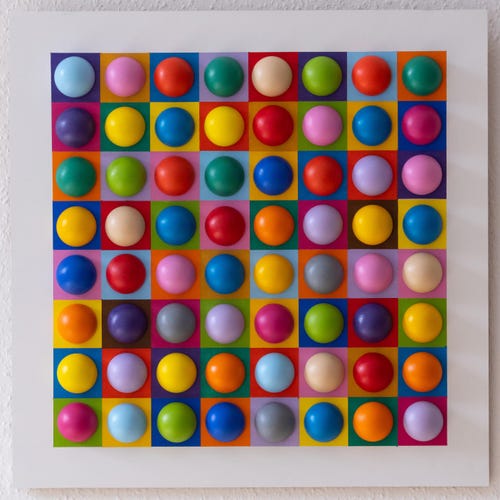 Sculpture murale en bois 3D | Art moderne des hémisphères colorés