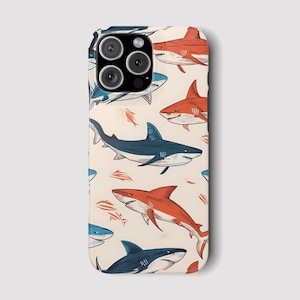 Red & Blue Shark Pattern iPhone Case: MagSafe Compatible