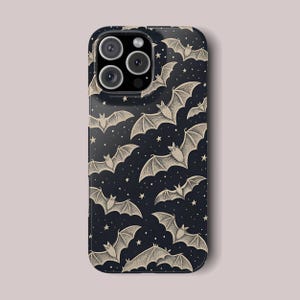 Bat Night Sky Goth Phone Case for iPhone 16, 15, 14, 13, Pro, Pro Max, Plus Mini, Gothic Halloween Phone Cover | Spooky Starry Bat Aesthetic