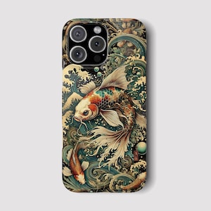 Koi Fish iPhone Case: Japanese Wave Art, Glossy Finish, MagSafe