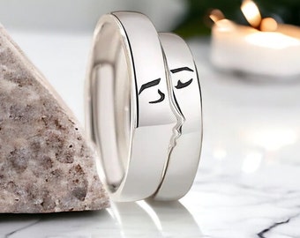 S925 Sterling silver Loving kiss couple Matching  adjustable rings set, Anniversary Love Promise Valentines handmade gift for women