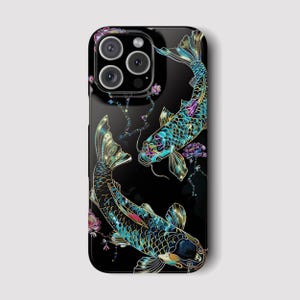 Koi Fish iPhone Case: Japanese Art Black Water Design, MagSafe Compatible