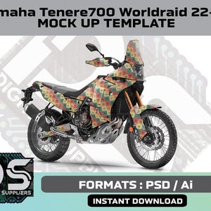 Mock-up templates voor een custom motorfietsstickerkit voor de Yamaha TENNERE700 WORLDRAID 2022 tot 2025 / PSD / ai /