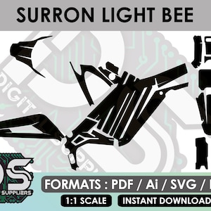 Op de afbeelding: Zwart-wit digitaal snijbestand ontwerp voor een Surron Light Bee elektrische motorfiets. Het ontwerp omvat het motorfietsframe, de wielen en andere details. Het bestand is beschikbaar in de formaten PDF, AI, SVG en EPS. Het ontwerp is op schaal 1:1 en is beschikbaar voor directe download.
