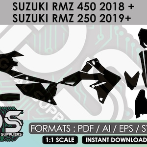 Suzuki RMZ 450 2018 + // RMZ 250 2019+ vector templates for custom motocross sticker graphic kit / eps / ai / svg / pdf