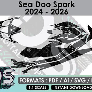Plantillas vectoriales para Sea-Doo Spark y Trixx 2Up/3Up (2024 a 2026) para kits de pegatinas personalizadas para motos de agua (eps/ai/svg/pdf) imagen 1