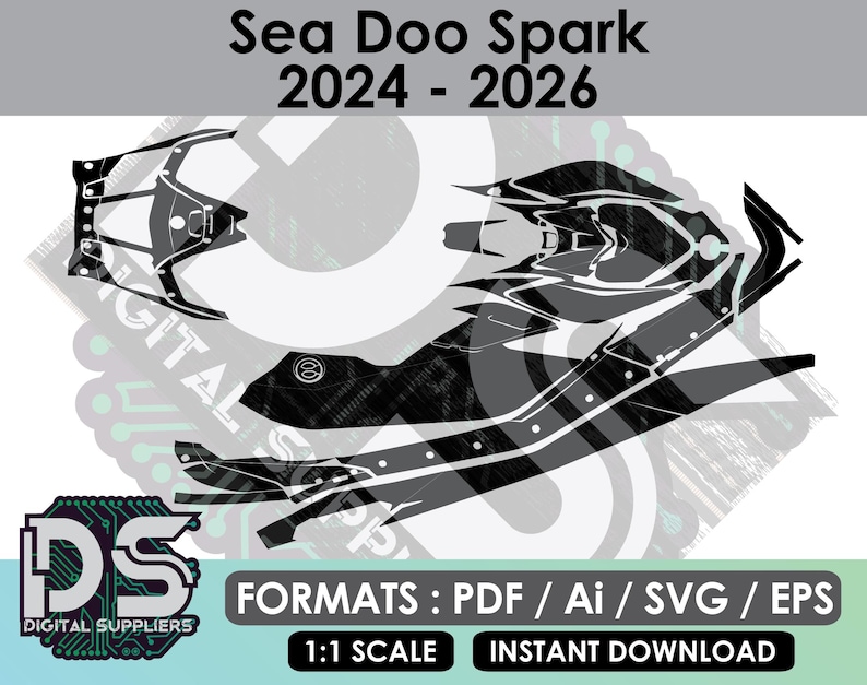 Plantillas vectoriales para Sea-Doo Spark y Trixx 2Up/3Up (2024 a 2026) para kits de pegatinas personalizadas para motos de agua (eps/ai/svg/pdf) imagen 1