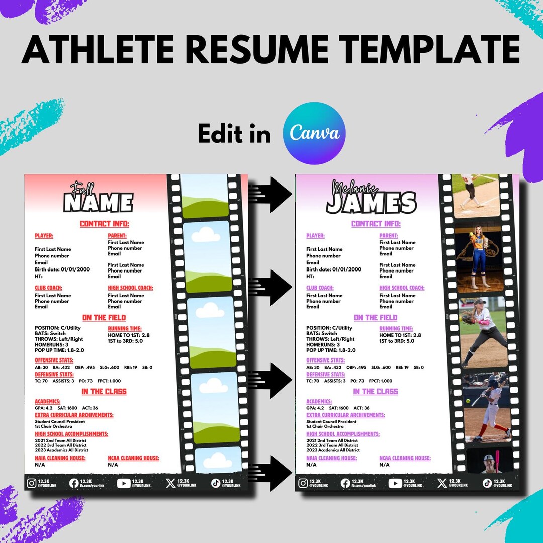 Athlete Resume Template / Editable Player Sponsorship Offer, College ...