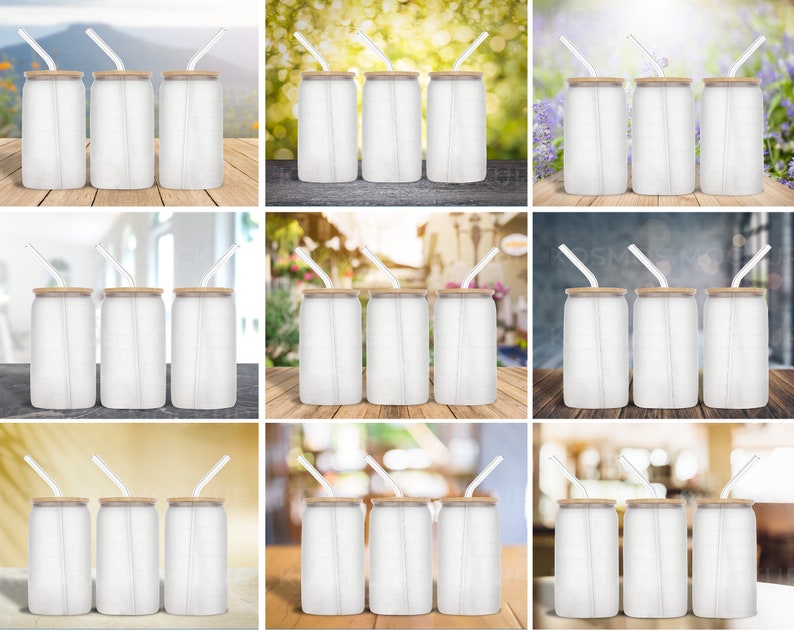 50 Frosted 16oz Libbey Glass Can Mock Ups Canva Templates AND Etsy