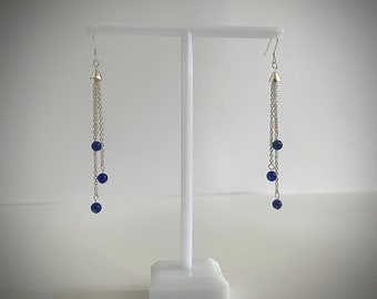 Sterling Silver Chandelier Earrings, Lapis Lazuli