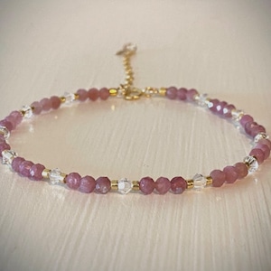 Dainty Pink Tourmaline Bracelet, Crystal and 14kt Gold-Filled Clasp