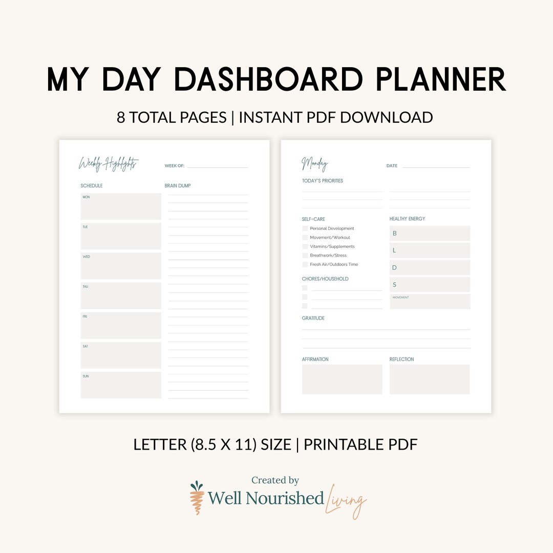 Everyday Routine Dashboard My Day Daily Dashboard | Undated Printable Planner for Simple Routines ...