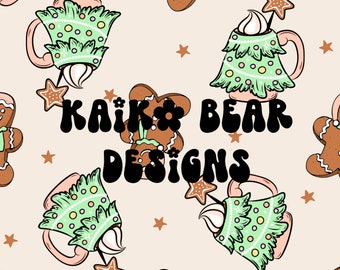 Christmas tree mug seamless pattern gingerbread man seamless retro Christmas seamless Christmas cookie pattern drink seamless pattern