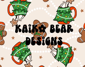Christmas tree mug seamless pattern gingerbread man seamless retro Christmas seamless Christmas cookie pattern Christmas drink seamless