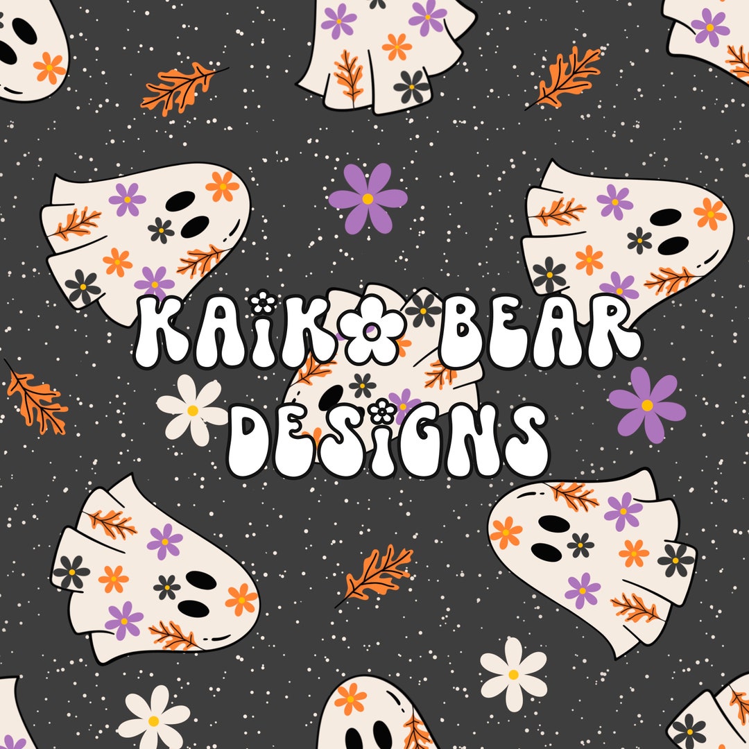 Groovy Floral Ghost Seamless Pattern Halloween Seamless Retro Ghosts ...