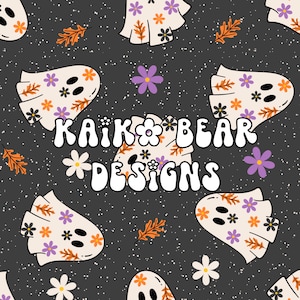 Groovy floral ghost seamless pattern Halloween seamless retro ghosts seamless fall floral seamless autumn floral seamless sublimation