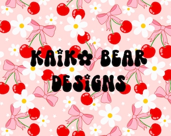Cherries daisies seamless pattern spring seamless cherry bows seamless file coquette seamless floral seamless retro seamless file girly file
