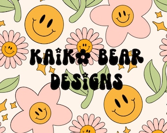 Blumen Smiley Nahtloses Muster, Frühling Seamless, Retro, Groovy Rapport Muster, Floral Seamless, Stoff Sublimation, Good Vibes Seamless