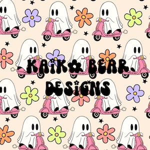 Retro Ghost Halloween seamless pattern spooky seamless file girly scooter ghosts seamless floral fall seamless boho seamless sublimation