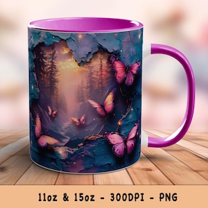 Purple 3D Butterfly Mug Wrap for 11oz and 15oz Options Mug PNG Sublimation Design Template Instant Download Commercial Use - Gift