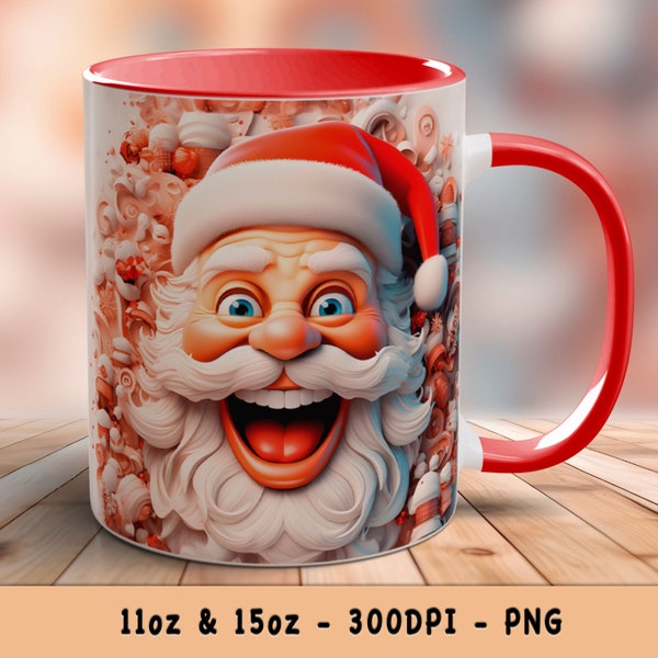 3D Santa Claus Christmas Mug Wrap 11 oz 15 oz Mug Wrap Sublimation PNG Festive Holiday Coffee Cup Design - Gift