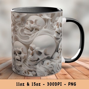 3D enge schedels Halloween mok wrap ontwerpen 11oz 15oz sublimatie skelet mok PNG - cadeau