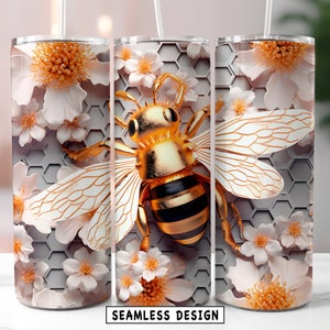 3D Bee Tumbler Sublimation Wrap 20oz Skinny Tumbler Wrap Design Straight Tapered Digital Download Commercial License - Gift