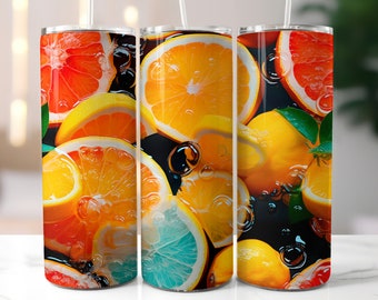 3D Fruits Sublimation Tumbler Wrap 20oz Tumbler Design Straight and Tapered Png 300 dpi High Quality - Gift