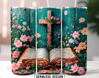 Bible  Cross  20oz Skinny Tumbler Wrap Christian Verse Sublimation PNG Unique Gift Idea Instant Download Designs - Gift