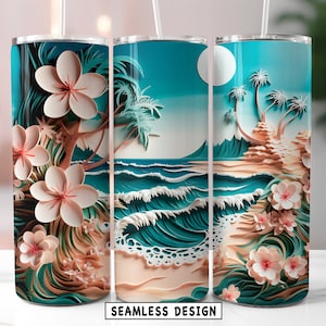 3D Summer Beach Tumbler Wrap 20 oz Skinny Seamless Tumbler Design Straight Tapered Sublimation PNG - Gift