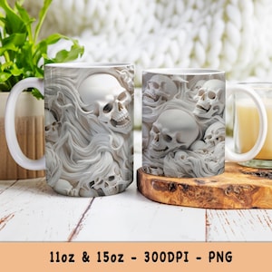 Halloween Mug Wrap 3D Scary Skulls Designs 11oz 15oz Sublimation Skeleton Mug PNG - Gift