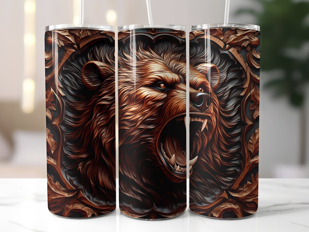3D Bear Tooled Leather Tumbler Wrap 20 Oz PNG Skinny Sublimation Design ...